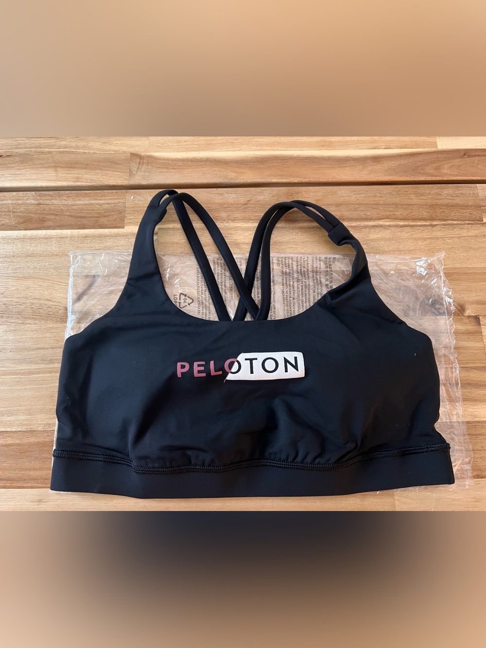 lululemon x Peloton Black Energy Sports Bra with Pink & White Logo NEW size 10